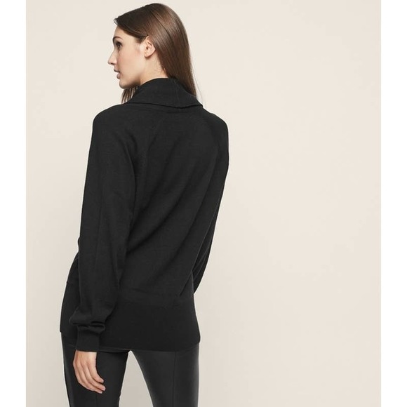 REISS Blanche Wrap Neck Jumper Draped Surplice Wrap Sweater, Black - Picture 4 of 16